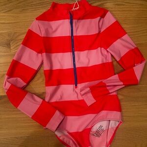 Boden Kids Rashguard in Bold Red and Pink Stripes
